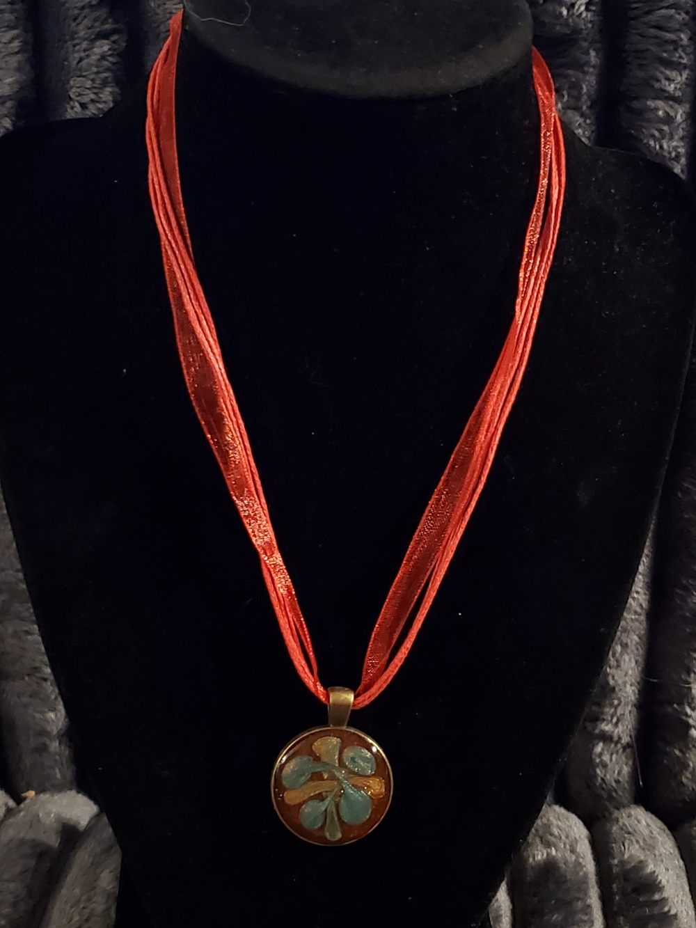 Handcrafted Elegant Red Ribbon Necklace with Gold-Tone Leaf Pendant